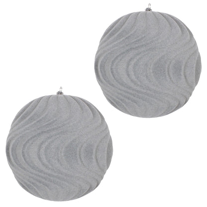 Vickerman 6" Silver Flocked Wave Ball Ornament 2 per Bag
