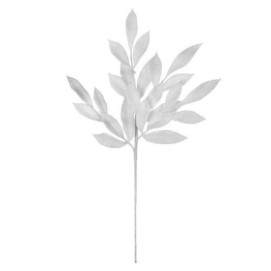 Vickerman 22" White Glitter BayLeaf Artificial Christmas Spray. Includes 12 sprays per pack.