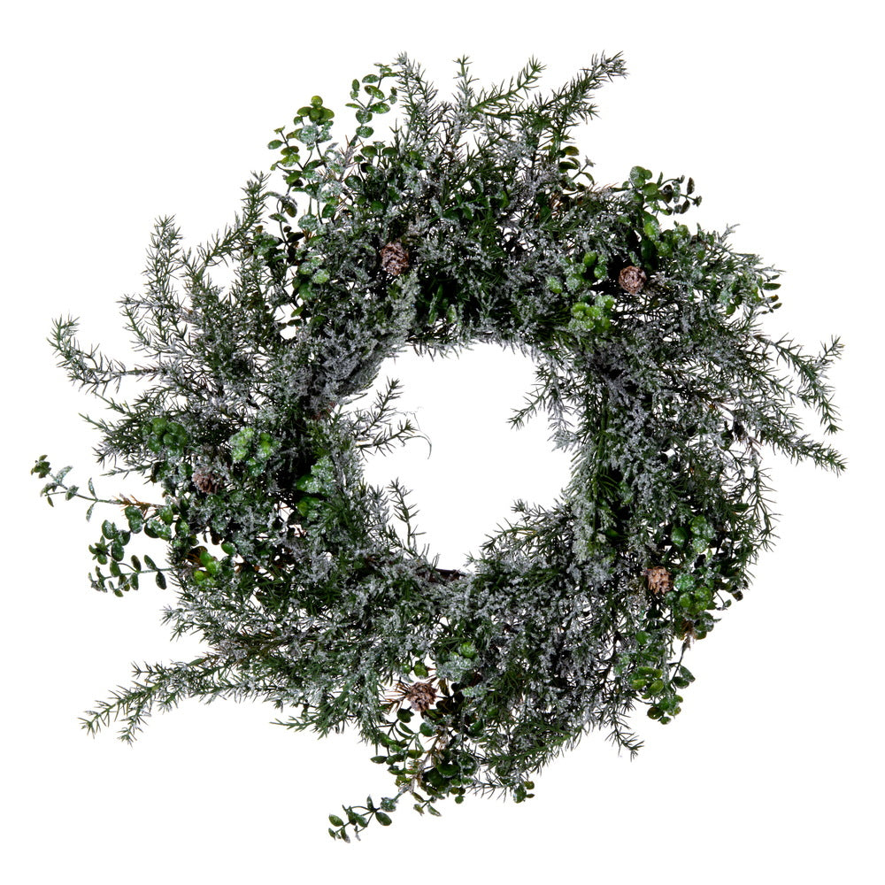 Vickerman 26" Artificial Green Snow Cedar and Eucalyptus Christmas Wreath Unlit
