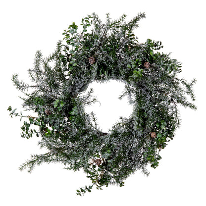 Vickerman 26" Artificial Green Snow Cedar and Eucalyptus Christmas Wreath Unlit