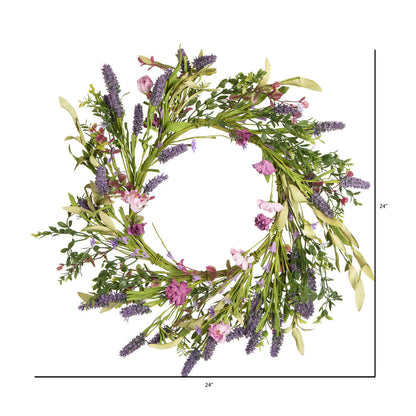 Vickerman 24" Artificial Purple Lilac Wild Flower Wreath.