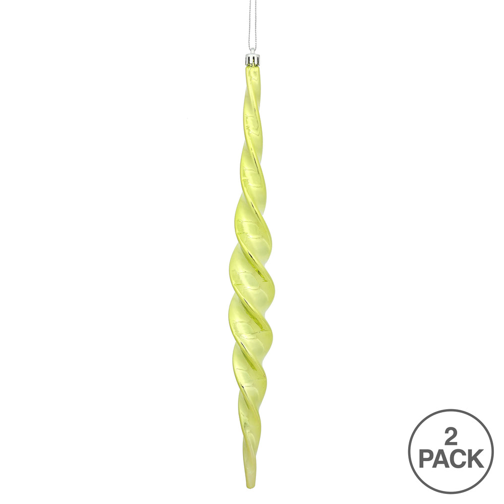 Vickerman 14.6" Lime Shiny Spiral Icicle Christmas Ornament Pack of 2