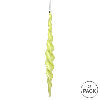 Vickerman 14.6" Lime Shiny Spiral Icicle Christmas Ornament Pack of 2