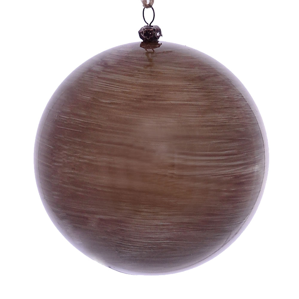 Vickerman 4.75" Pewter Wood Grain Ball Ornament. These ornaments are the perfect addition to any holiday decorating project. They features a light wood grain pattern. Includes 4 pieces per pack.