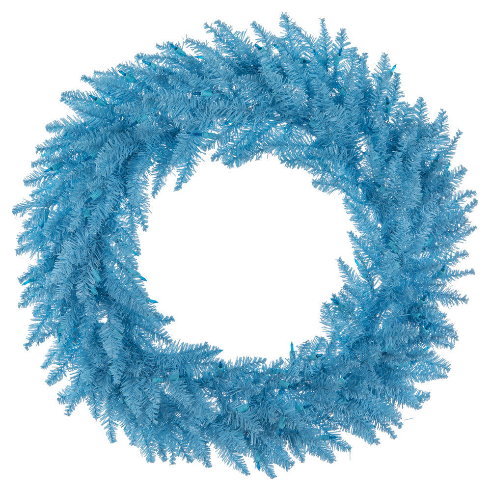 Vickerman 36" Sky Blue Artificial Christmas Wreath Blue Dura-lit Incandescent Mini Lights