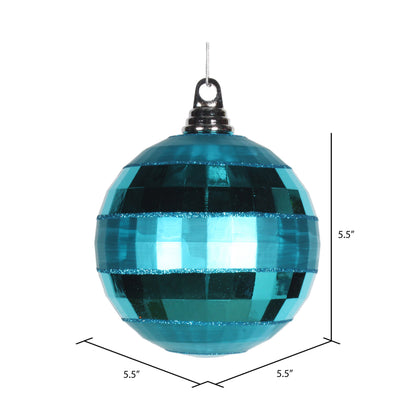 Vickerman 5.5" Turquoise Shiny and Matte Mirror Ball Christmas Ornament with Glitter Accents