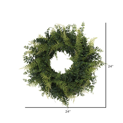 Vickerman 24" Artificial Green Buckler Fern and Grass Wreath.