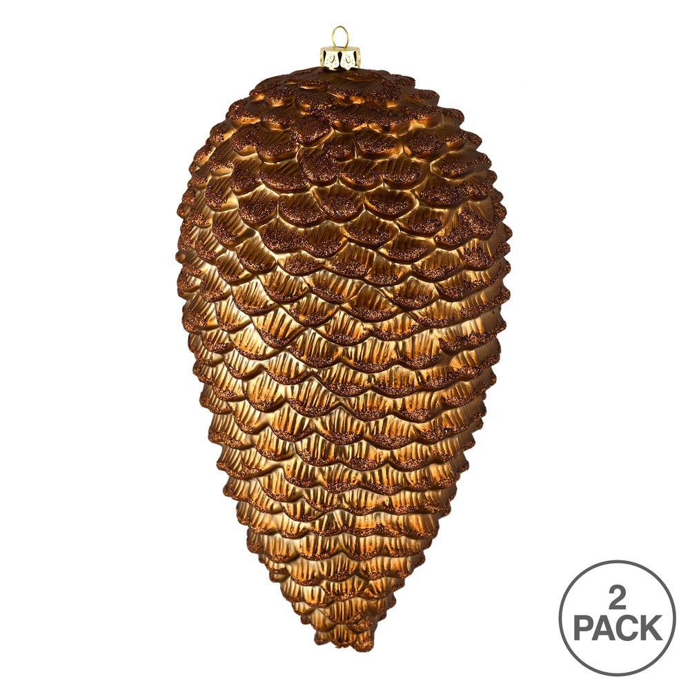 Vickerman 10" Mocha Matte Glitter Pinecone Christmas Ornament Pack of 2