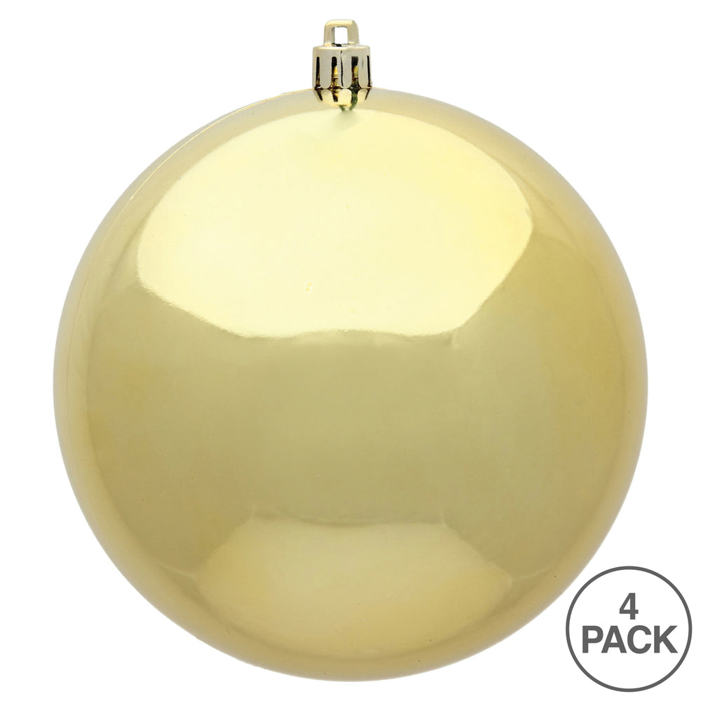 Vickerman 6" Gold Shiny Ball Ornament 4 per Bag