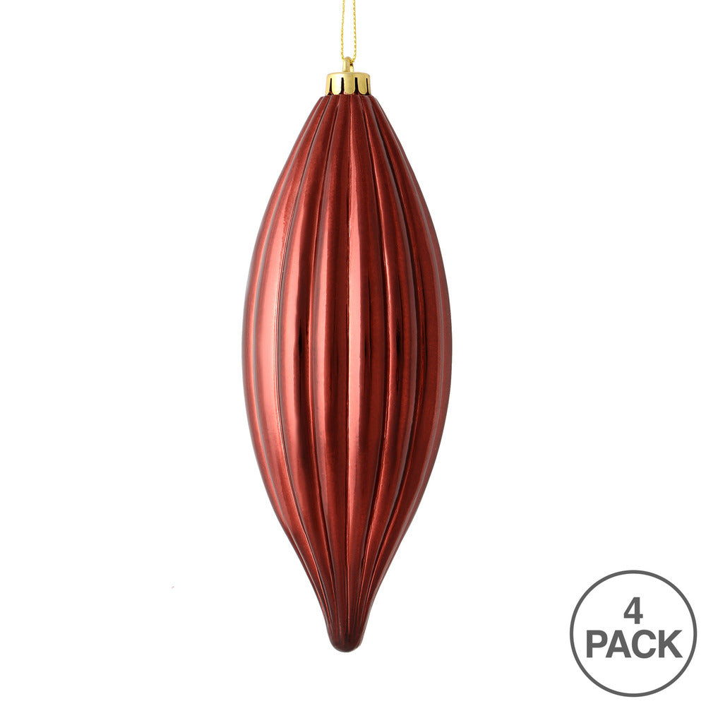 Vickerman 8" Burgundy Shiny Line Finial Ornament Pack of 4