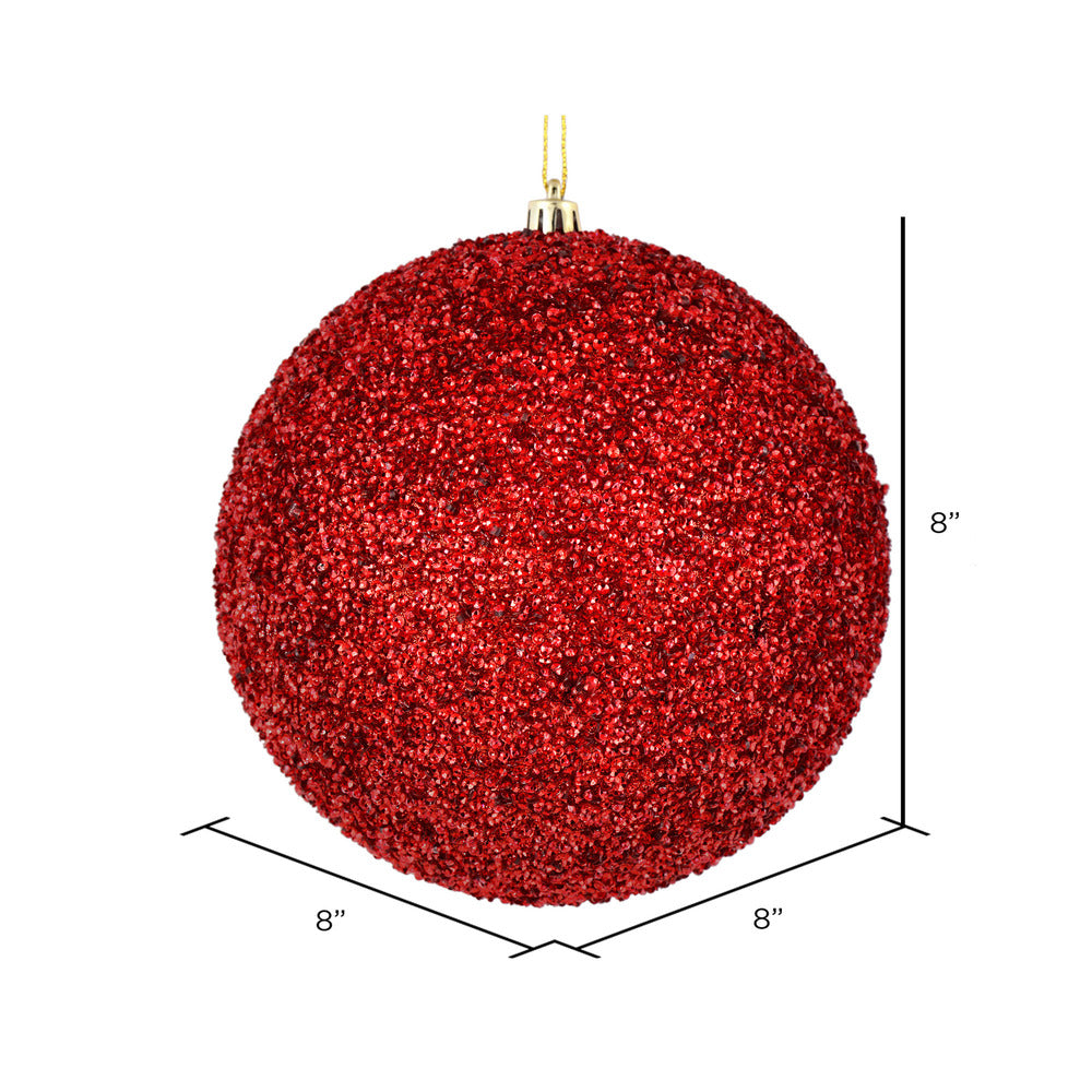 Vickerman 8" Red Beaded Ball Ornament 2 per Bag