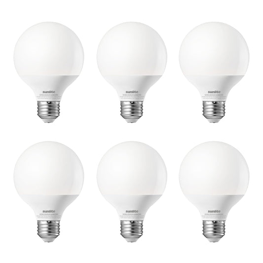 Sunlite 80694-SU G25 Globe Light Bulbs, 6W (60W Equi.), Medium E26 Base, 500 Lmns, Dimmable Round Type G Vanity LED Bulb, Frosted, 90 CRI, Title-20 Compliant, ETL Listed, 3000K Warm White, 6 Pack