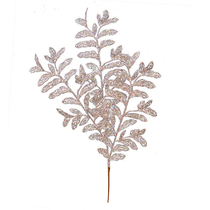Vickerman 22" Rose Gold Bipinnate Glitter Leaf Artificial Christmas Spray. Includes 12 sprays per pack.