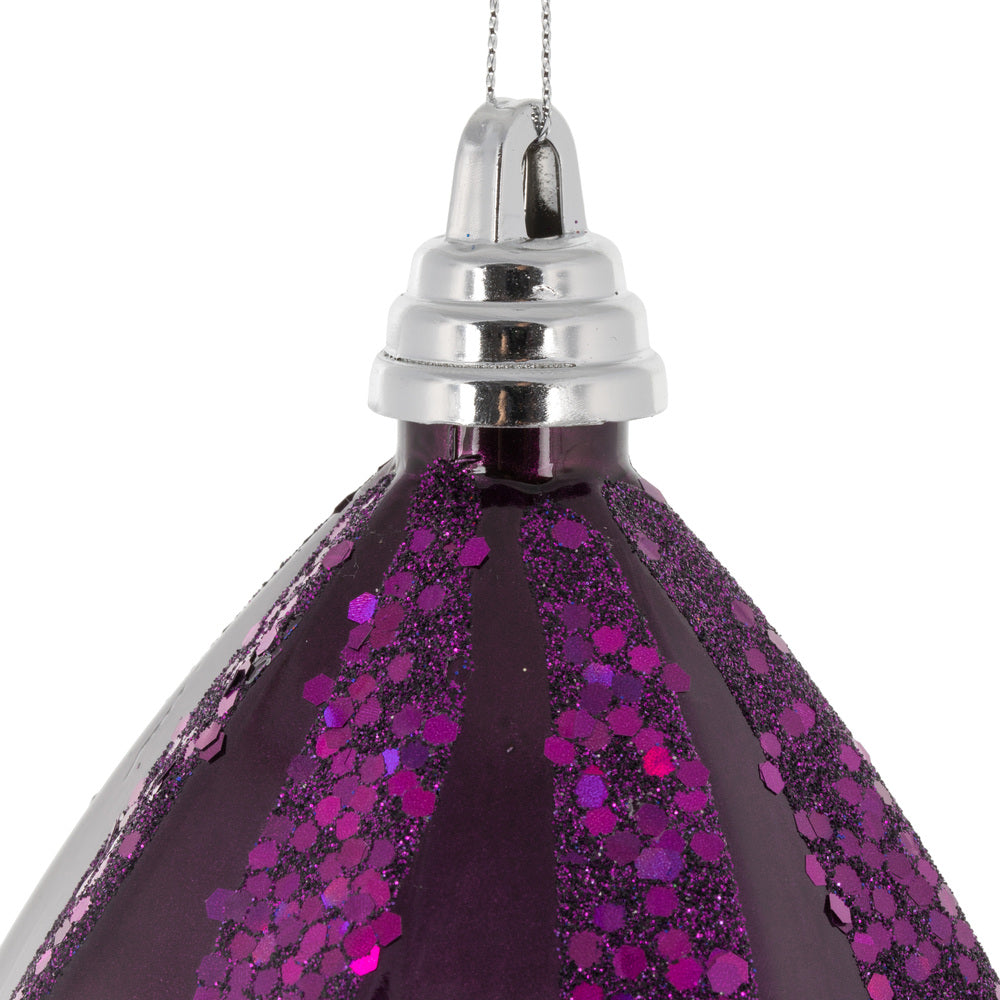 Vickerman 12" Plum Candy Glitter Spiral Teardrop Christmas Ornament