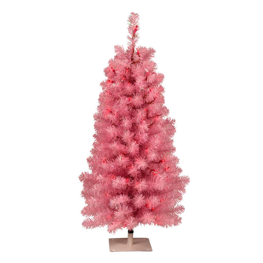 Vickerman 3' x 18" Pink Pine Artificial Christmas Tree Pink Incandescent Mini Lights