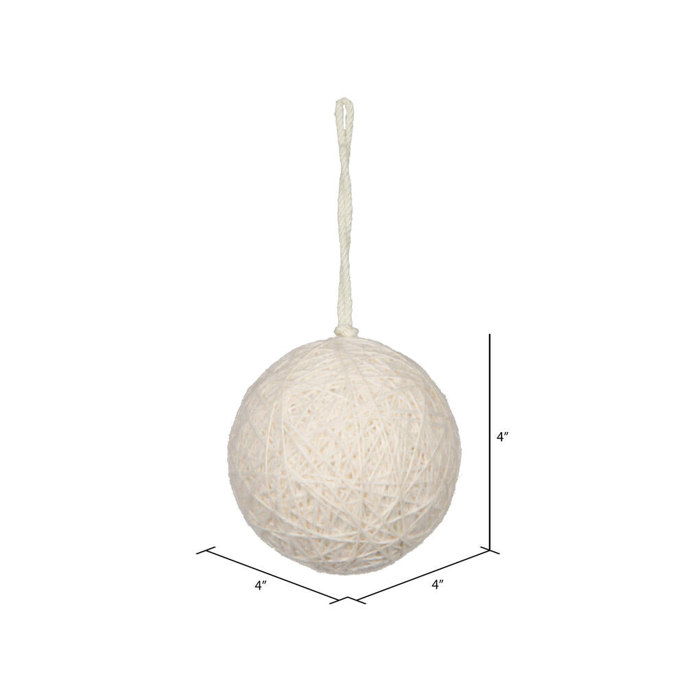 Vickerman 4" Ivory Wool String Wrapped Ball Ornament 4 per bag.