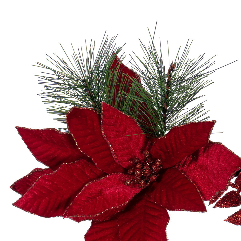 Vickerman 28" Merry Red Poinsettia Ball and Fern Decorated Wreath.