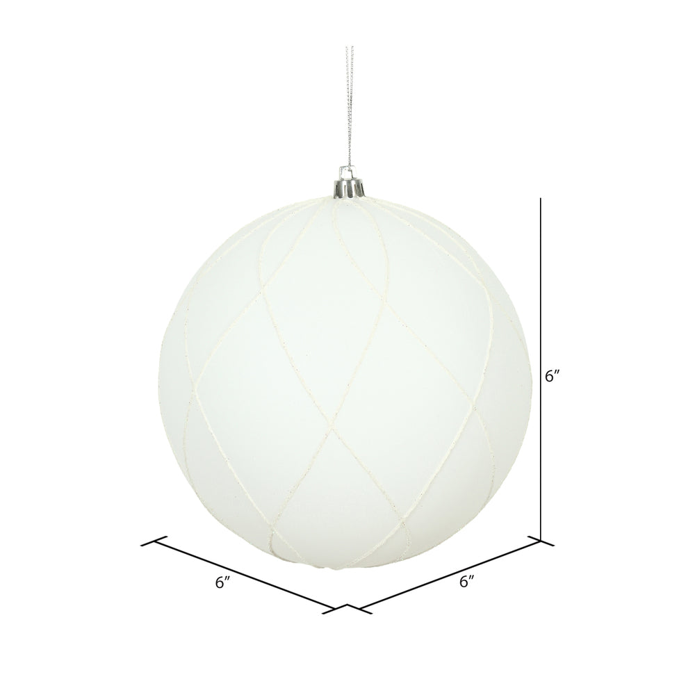 Vickerman 6" White Matte and Glitter Swirl Ball Ornament 3 per Box