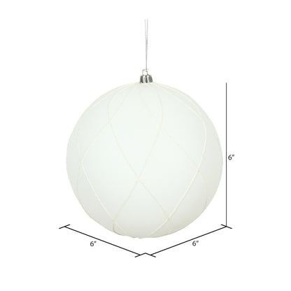 Vickerman 6" White Matte and Glitter Swirl Ball Ornament 3 per Box