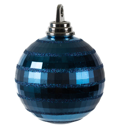 Vickerman 4" Midnight Blue Shiny and Matte Mirror Ball Christmas Ornament with Glitter Accents 4 per Box