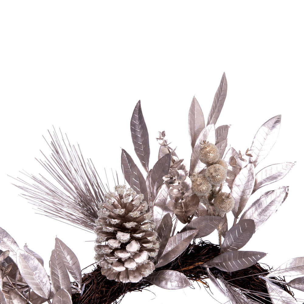 Vickerman 24" Artificial Silver Pinecone Needle Berry Christmas Wreath Unlit