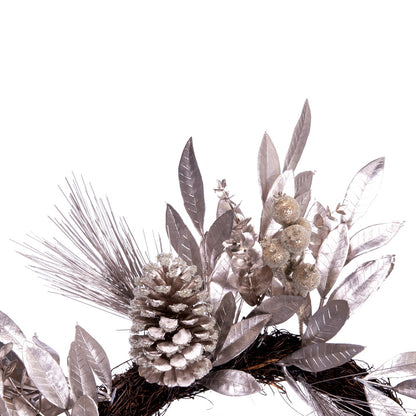 Vickerman 24" Artificial Silver Pinecone Needle Berry Christmas Wreath Unlit