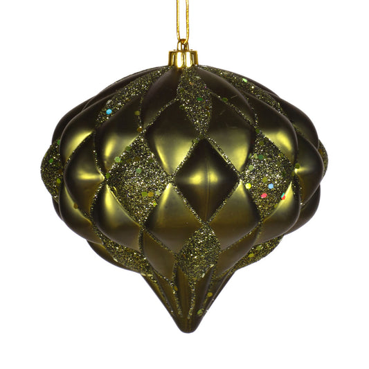 Vickerman 5.7" Dark Olive Matte/Glitter Diamond Onion Christmas Ornament