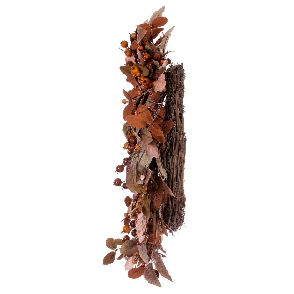 Vickerman 22" Artificial Light Brown Fall Berry and Wood Leaf Wreath