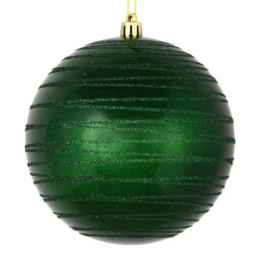 Vickerman 4.75" Emerald Candy Finish Ball Ornament with Glitter Lines 4 per Bag