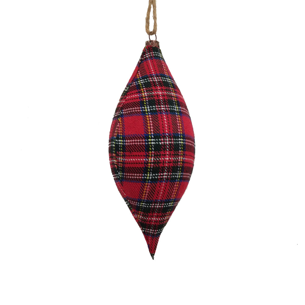 Vickerman Red and Black Plaid Cloth Assorted Christmas Ornaments 4" Ball and 7" Finial includes 4 pieces per bag.