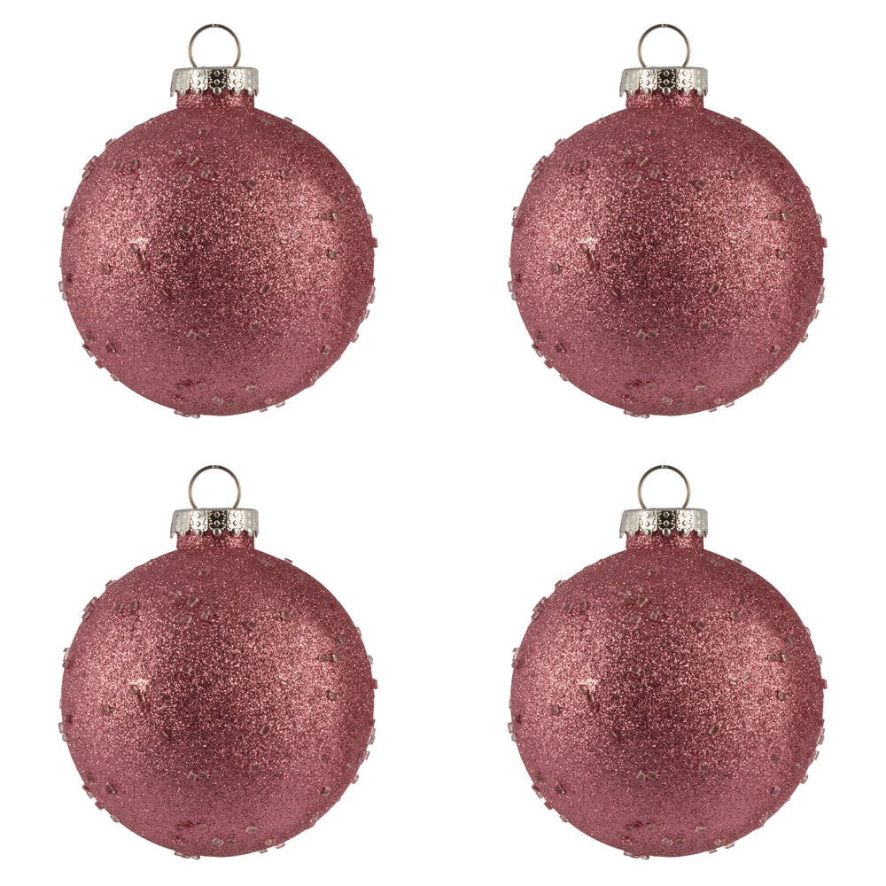 Vickerman 4.75" Mauve Ice Ball Ornament. This textured ornament has a rough and icy look with a hint of delicate sparkle. Incorporate these ornaments into your holiday design for added texture. Includes 4 pieces per pack. Made with shatterproof plastic.