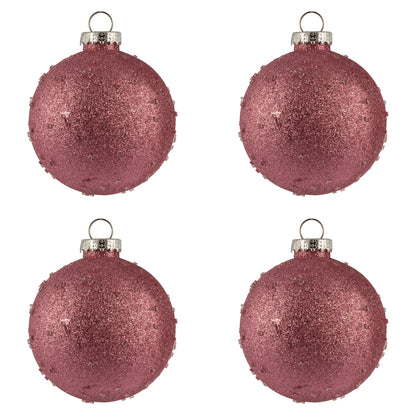 Vickerman 4.75" Mauve Ice Ball Ornament. This textured ornament has a rough and icy look with a hint of delicate sparkle. Incorporate these ornaments into your holiday design for added texture. Includes 4 pieces per pack. Made with shatterproof plastic.