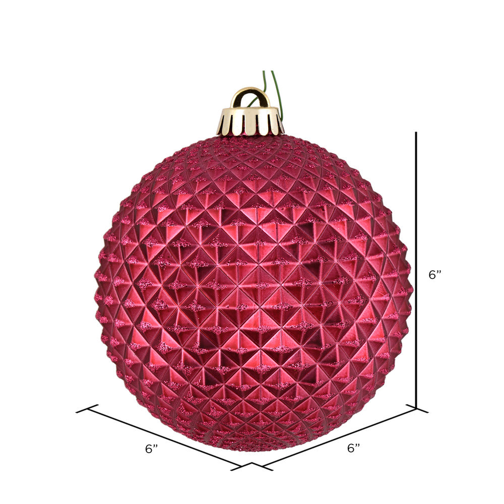 Vickerman 6" Berry Red Durian Glitter Ball Ornament 4 per Bag