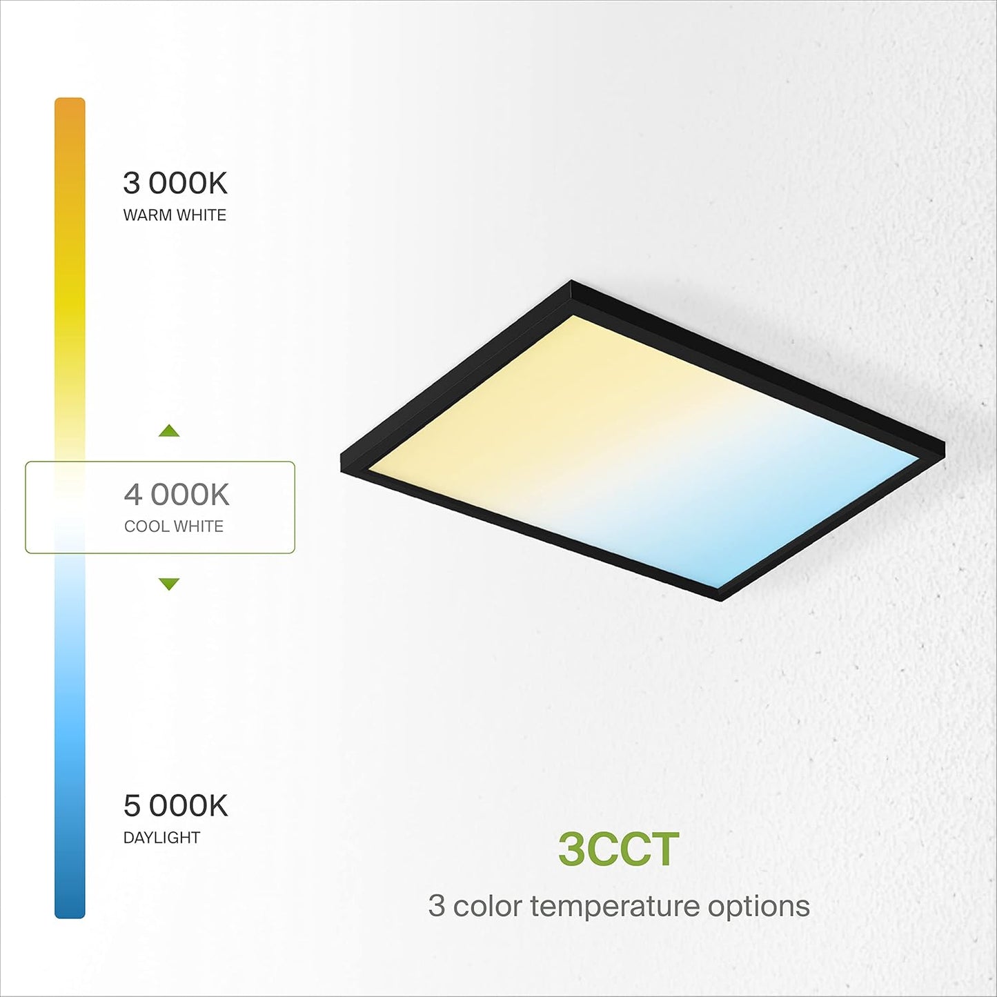 ASD Lighting LED Square Surface Mini Panel 12" 24W 120V CCT Selectable 3000/4000/5000K Dimmable Black ETL