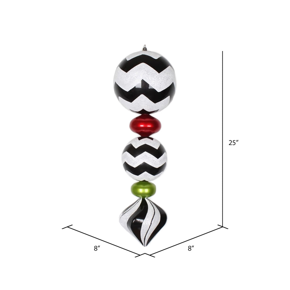 Vickerman 24" Black White Red and Lime Chevron Candy Finish Finial Ornament.