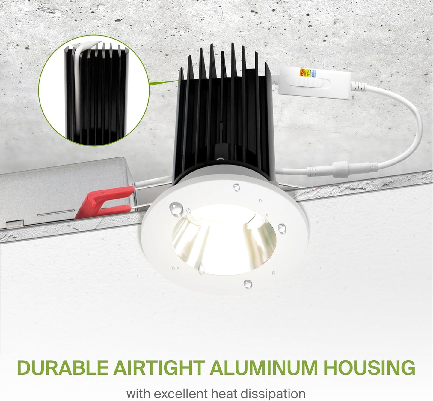 ASD Lighting LED Downlight 2INCH Changeable Round 15W CCT Selectable 2700/3000/3500/4000/5000K Dimmable, Chrome Smooth reflector, White trim, ETL Energy Star