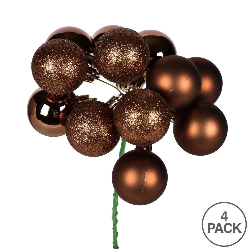 Vickerman 12" Mocha Ball Ornament Christmas Pick 4 per set