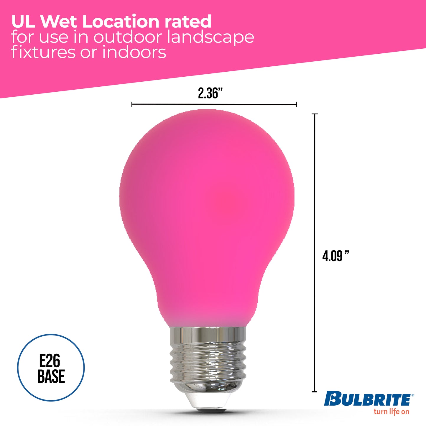 Bulbrite 776110 25-Watt Equivalent Ceramic Pink Color A19 Weatherproof Outdoor E26 Medium Base LED Light Bulb