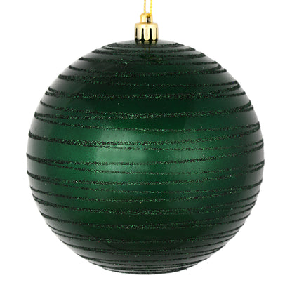 Vickerman 4.75" Midnight Green Candy Finish Ball Ornament with Glitter Lines 4 per Bag