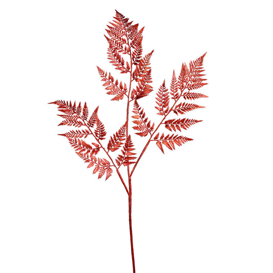 Vickerman 42" Red Shiny Fern Artificial Christmas Spray. Includes 2 sprays per pack.