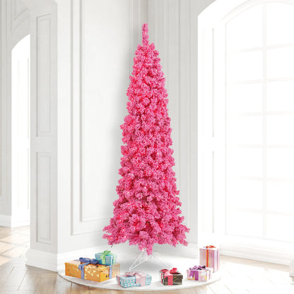 Vickerman 7.5' Flocked Pink Pencil Fir Artificial Christmas Tree Pink Dura-lit LED Lights