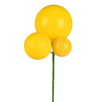 Vickerman 18" Yellow Ball Ornament Christmas Pick Set of 3