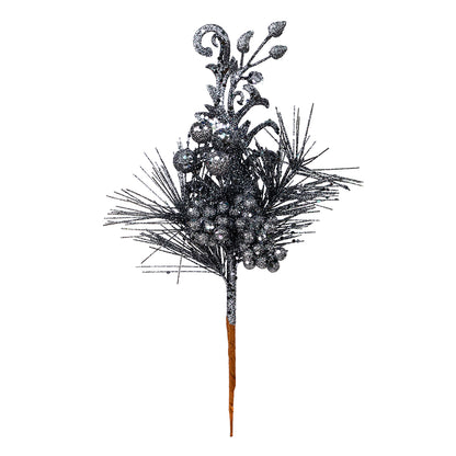 Vickerman 10" Gunmetal Berry Glitter Leaf Artificial Christmas Pick 12 per Bag