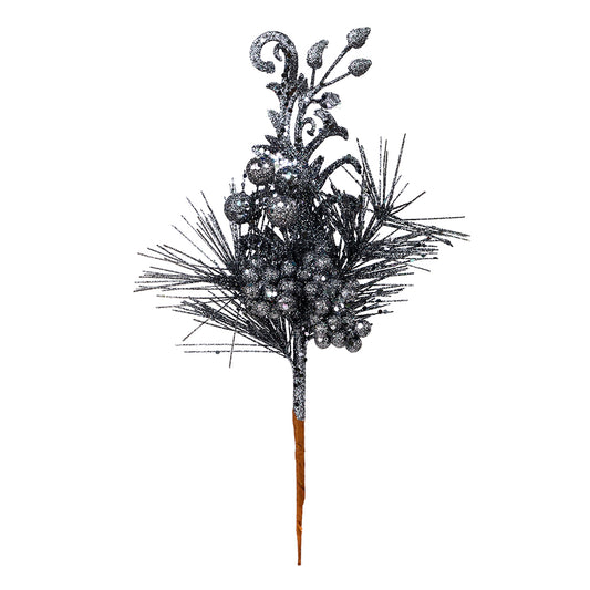 Vickerman 10" Gunmetal Berry Glitter Leaf Artificial Christmas Pick 12 per Bag