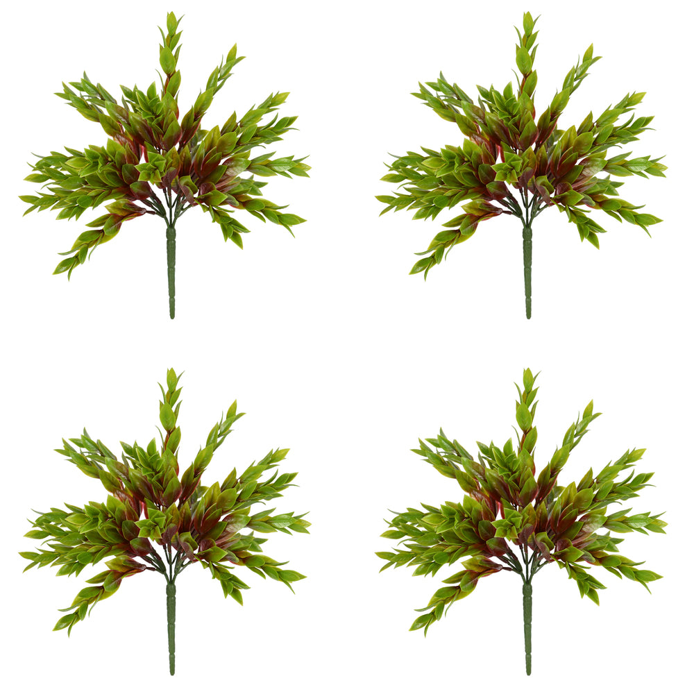 Vickerman 10.5" Artificial Green Mini Leaf Bush UV Coated Set of 4