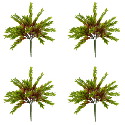 Vickerman 10.5" Artificial Green Mini Leaf Bush UV Coated Set of 4