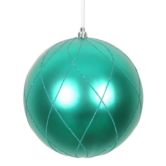 Vickerman 4" Teal Matte and Glitter Swirl Ball Ornament 4 per Box