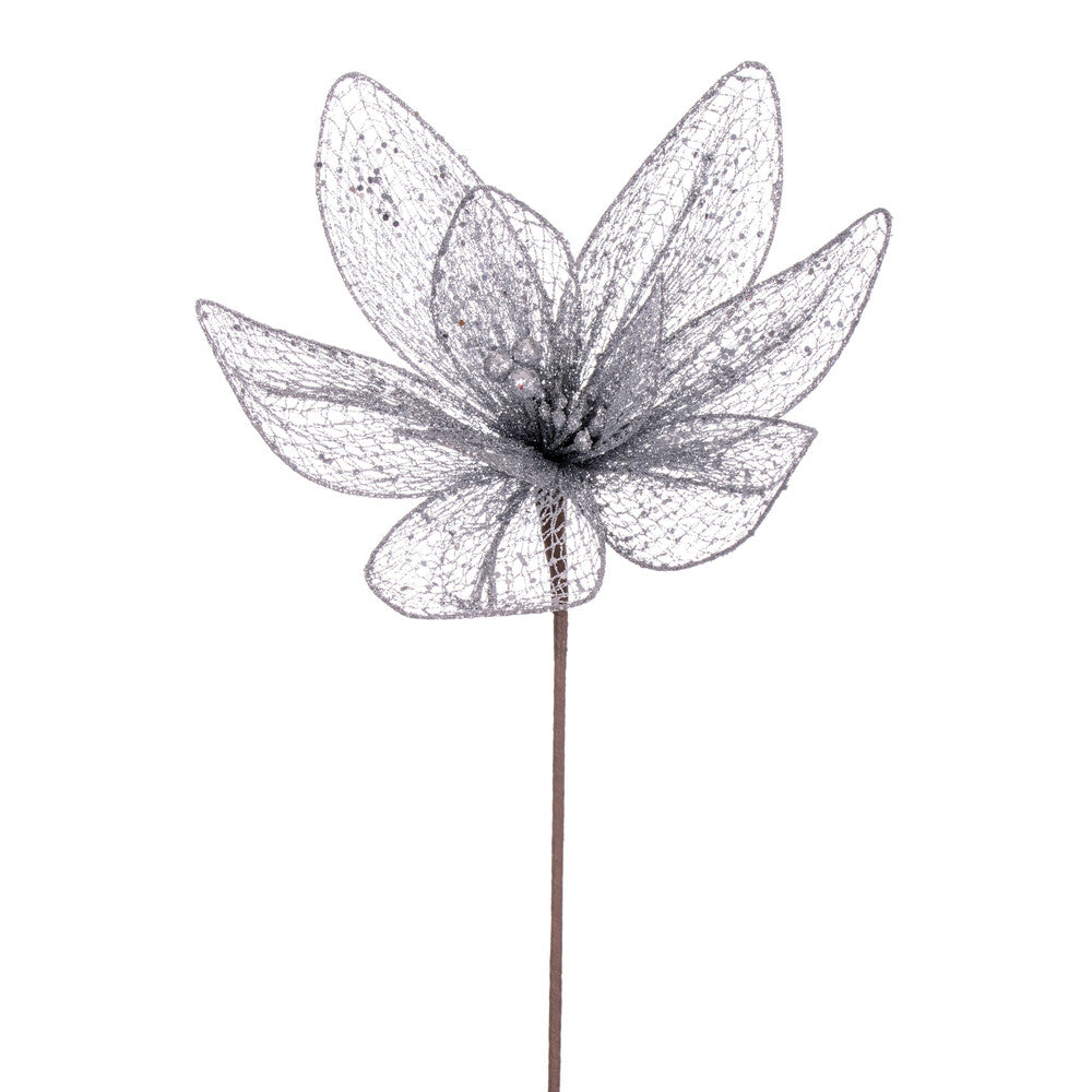 Vickerman 24" Silver Mesh Glitter Sequin Poinsettia 2 per bag.