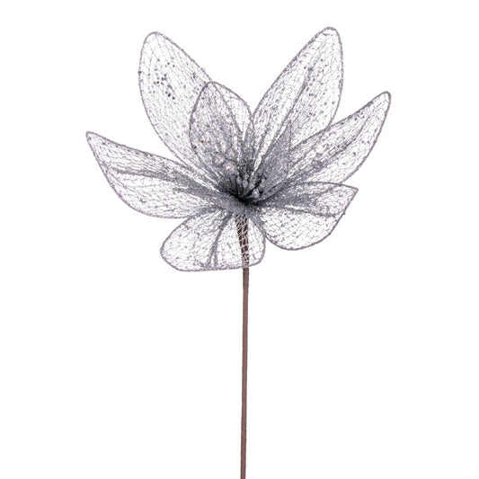 Vickerman 24" Silver Mesh Glitter Sequin Poinsettia 2 per bag.