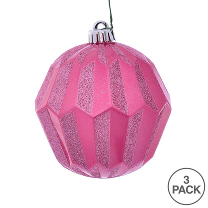 Vickerman 5" Mauve Glitter Faceted Ball Ornament 3 per Bag